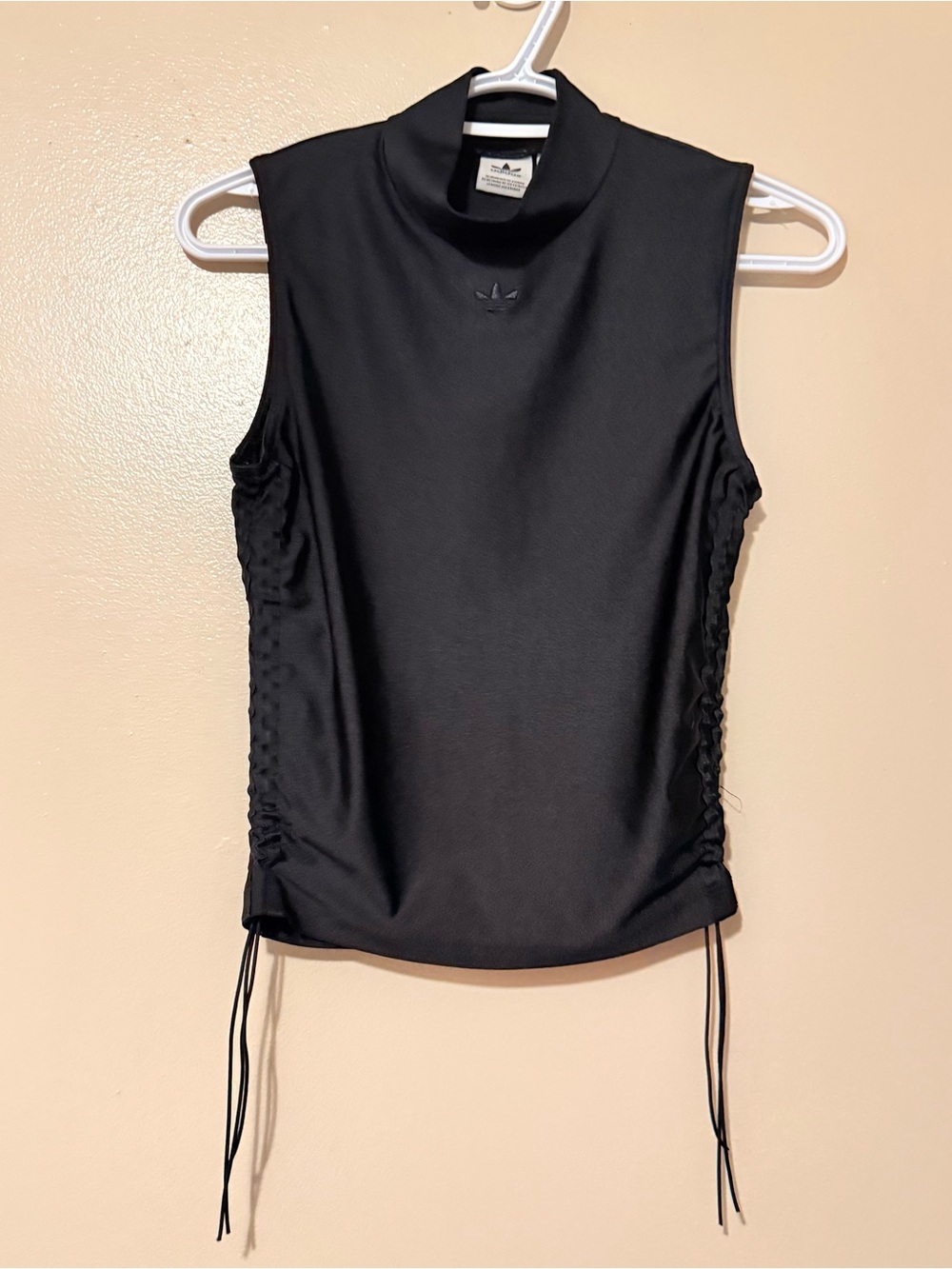 adidas Black Sleeveless Mock Neck Tank with Side Drawstrings